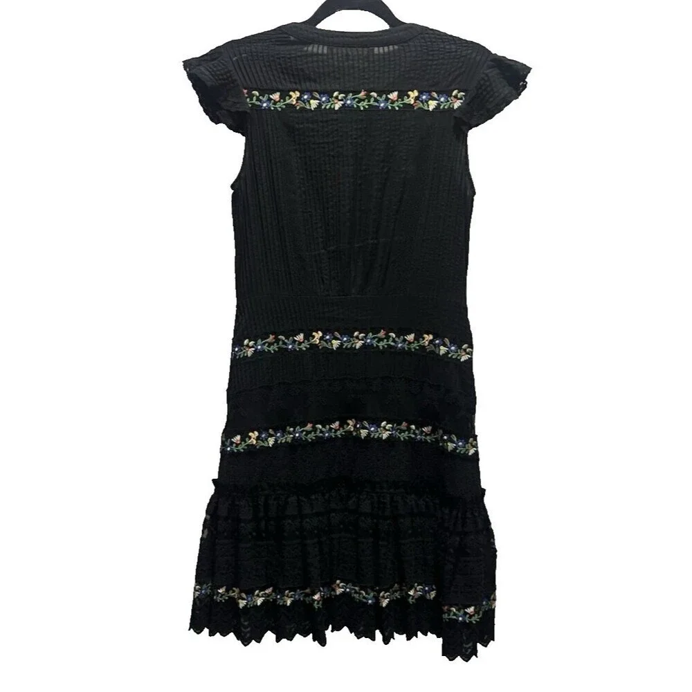 SALONI Bea Pintuck Ruffle Cap Sleeve Embroidered Cotton Mini Dress Size 4 ** - Picture 3 of 12